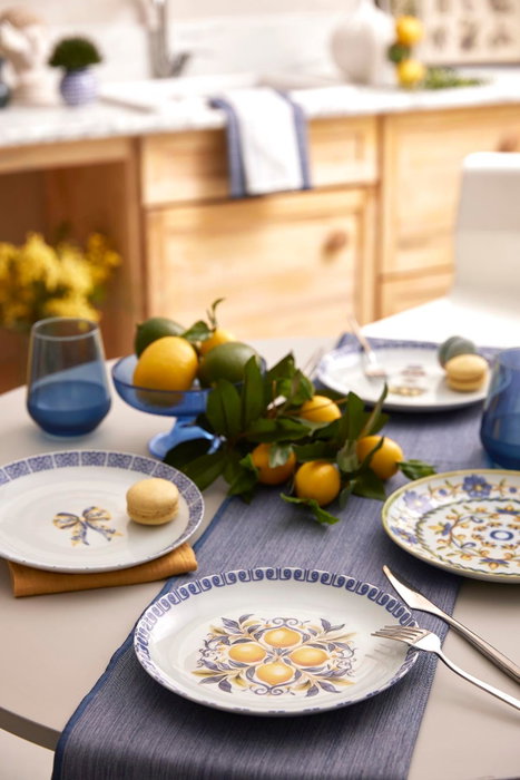 Hermia 2100002909001 Juego de Servir Pasteles Porcelana Azul Apto Microondas y Lavavajillas 4 Piezas